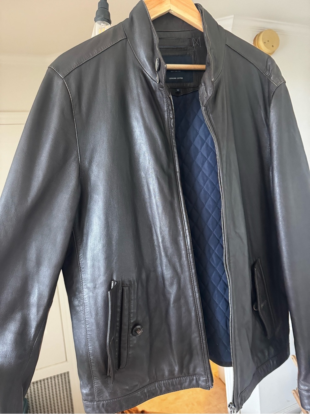 McGregor Black Leather Bomber Jacket with Navy Quilted Lining